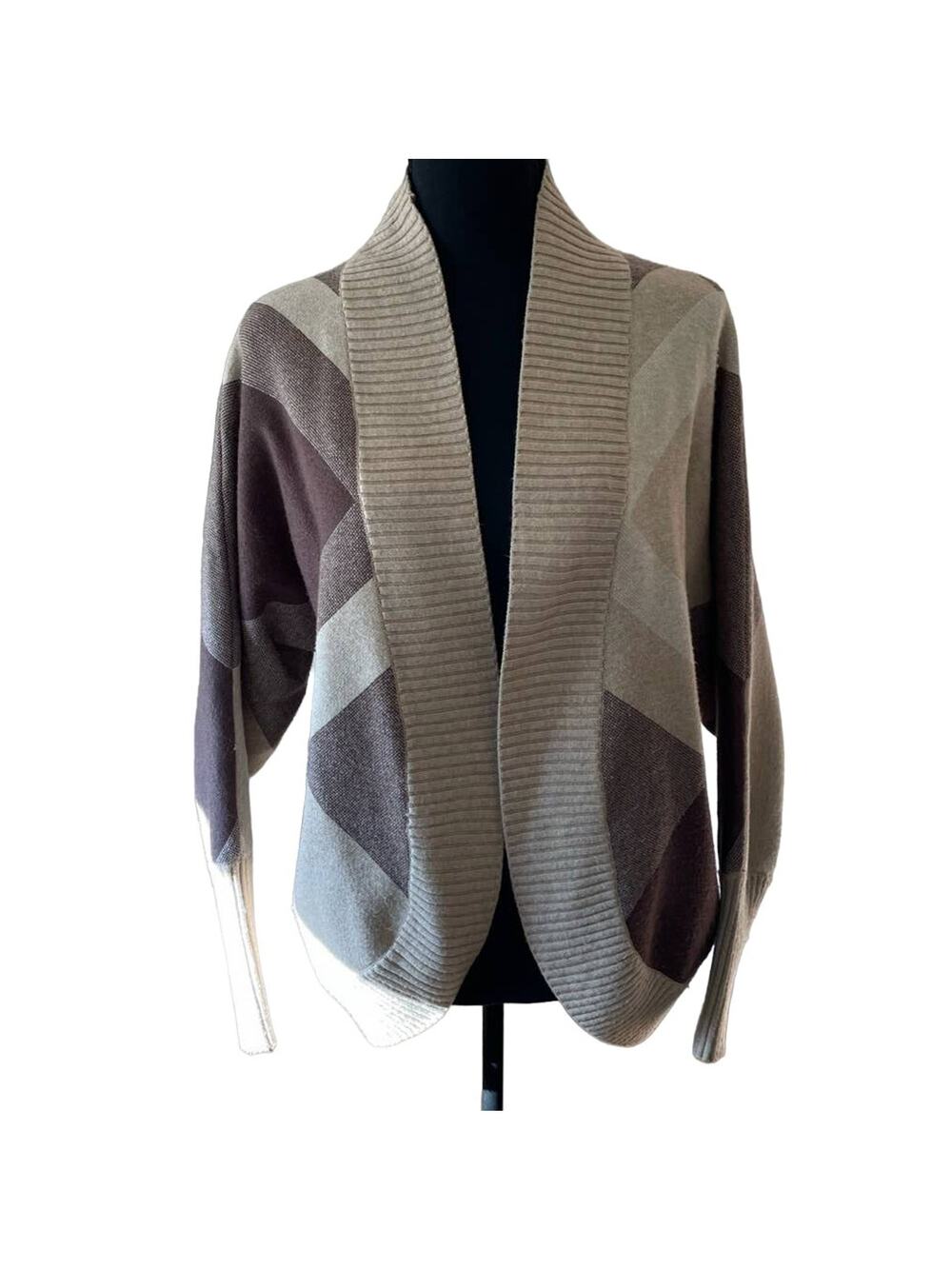 RACHEL ZOE Tan & Brown Open Front Sweater Size Small